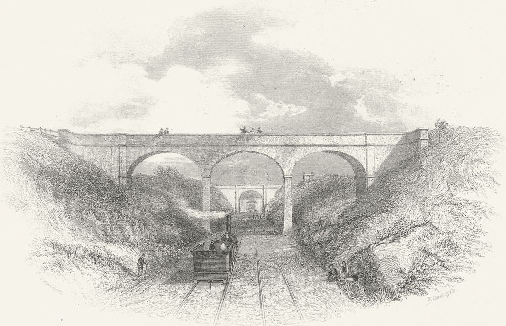 HERTFORD. Cutting viaduct Radclyffe Trains 1860 old antique print picture